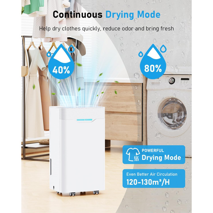 Електричний осушувач повітря 12л/день з таймером 24г, 3 режими, автовимкнення, шланг для зливу, для приміщень до 100м³, білий