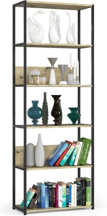 Стелаж AKORD з 6 полицями 50 см, індустріальний стиль, відкритий, з металевим каркасом, для кухні, спальні, офісу (чорний, дуб Artisan, 192 x 70 x 32 см)
