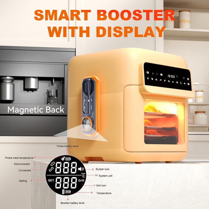 Бездротовий термометр для м'яса, цифровий кухонний термометр з бездротовим зондом, дальність 150 м, термометр для продуктів, сумісний з iOS & Android, попередньо запрограмовані температури для BBQ, духовки