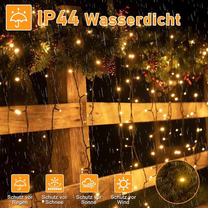 Гірлянда світлодіодна 40м, 400 LED, для прикраси ялинки та декору, вологостійка, з пультом, таймером, димуванням, теплий білий колір, для дому та саду
