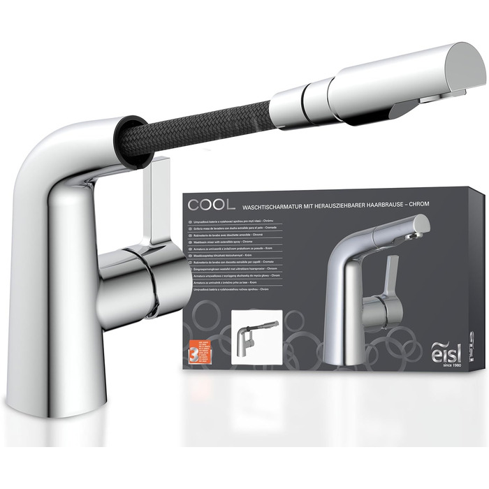 Змішувач для ванної кімнати EISL COOL з висувною лійкою для миття волосся, водозберігаючий кран, хром