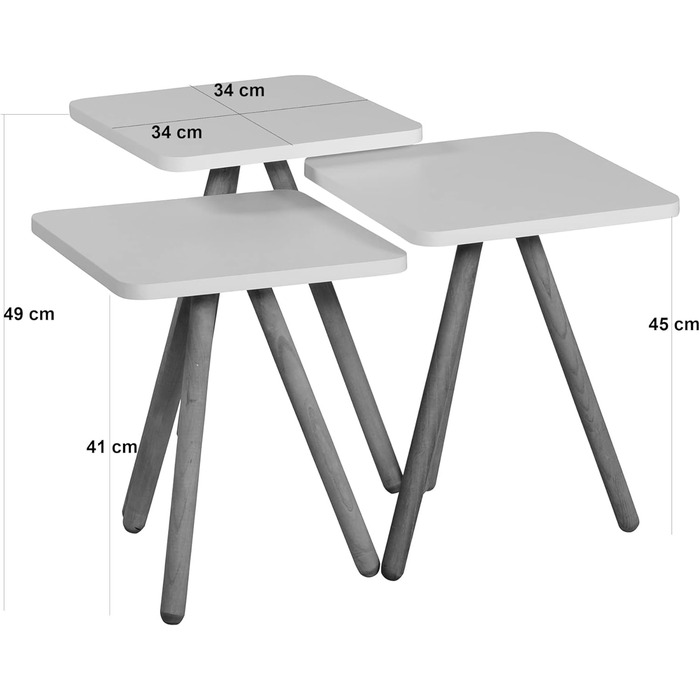 Гніздовий стіл Hobro в наборі з 3 шт. Журнальний столик Стіл для вітальні Журнальний столик Квадратний 49 х 34 х 34 см квадратний Журнальний столик Білий