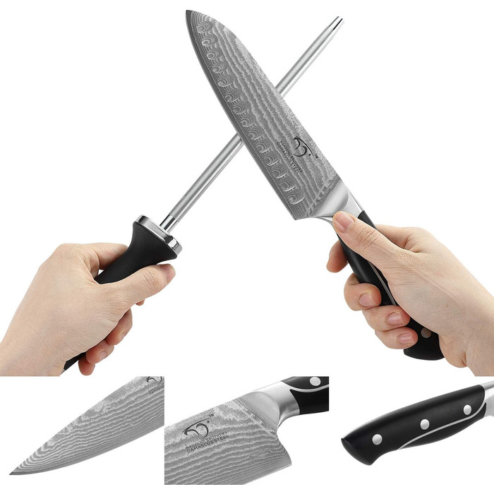 Набір кухонних ножів NANFANG BROTHERS з дамаської сталі 9 дюймів з дерев'яним блоком (дуб), професійний кухонний набір, VG10 сталь