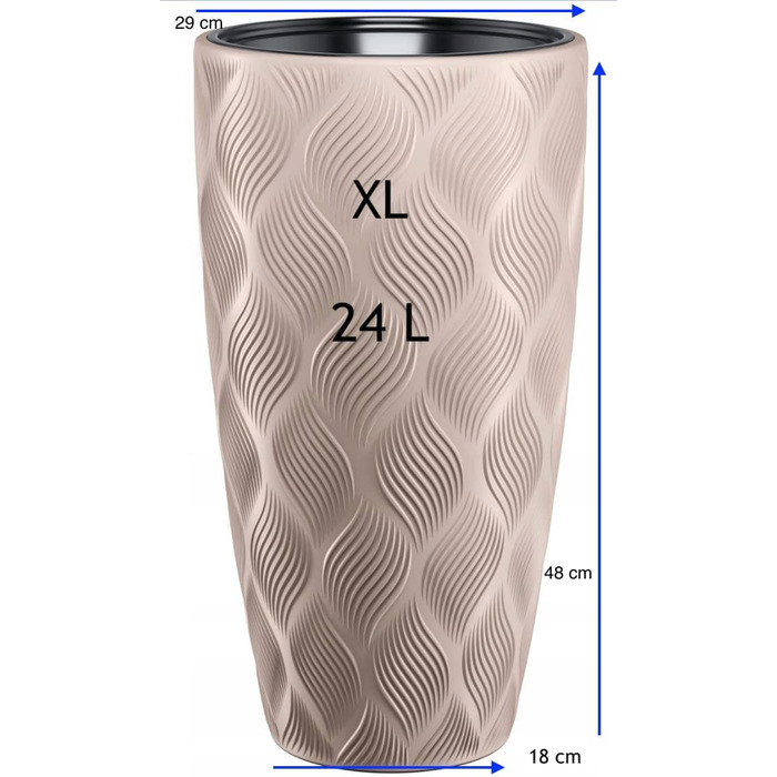 Горщик для квітів MELTOM Blumenkübel – круглий, знімний вкладиш, 3D-декор, бежевий (Taupe), XL