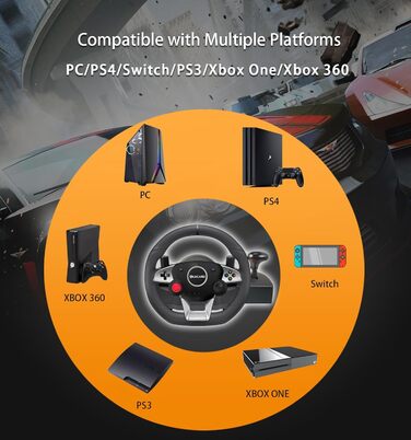 Ігровий кермо VooFun Racing Wheel для PC/PS4/Switch/PS3/Xbox One/Xbox 360 з педалями, 270°, чорний