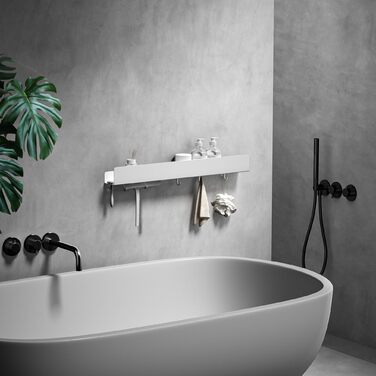 Поличка для душу REKITA без свердління, органайзер для ванної кімнати 40 см, поличка з нержавіючої сталі з 4 знімними гачками, тримач для шампуню для душу, настінна поличка, органайзер для ванної кімнати (Білий-60 см)