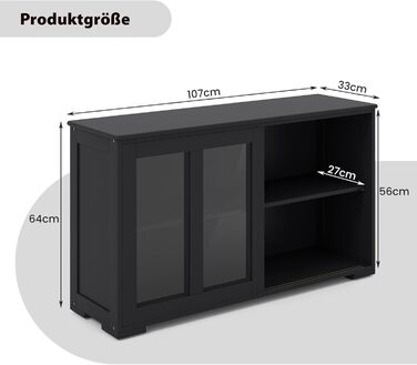 Сервант, Кухонна шафа з розсувними скляними дверцятами, регульована полиця, 107 x 33 x 62.5 см (чорний)