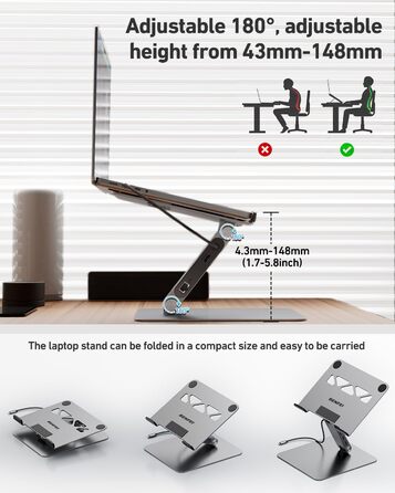 Підставка для ноутбука BENFEI з док-станцією USB-C 6-в-1: HDMI (4K@60Hz), Gigabit LAN, 100W Power Delivery, 10Gbps (1x USB-C 3.2 & 2x USB-A 3.2) – сумісна з MacBook Pro/Air, iPad Pro, XPS, ThinkPad