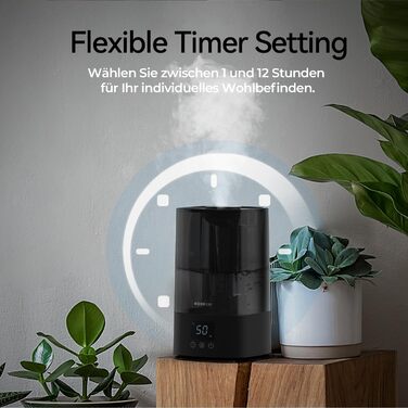 Зволожувач повітря автоматичний для спальні та великих приміщень 4.5 л, з таймером, сенсором вологості, до 18 годин роботи, автовимкнення, 360° розпилення (Чорний)