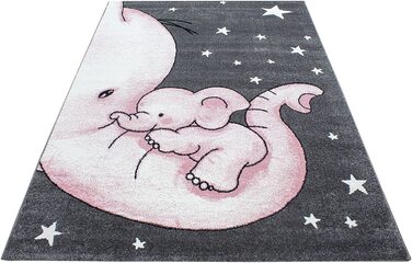 Дитячий килимок з малюнком милого слона, круглий килимок, що не вимагає особливого догляду, Килимки для дитячої, дитячої або ігрової кімнат, Розмір 160 см круглий, колір сіро-рожевий 160 см круглий рожевий