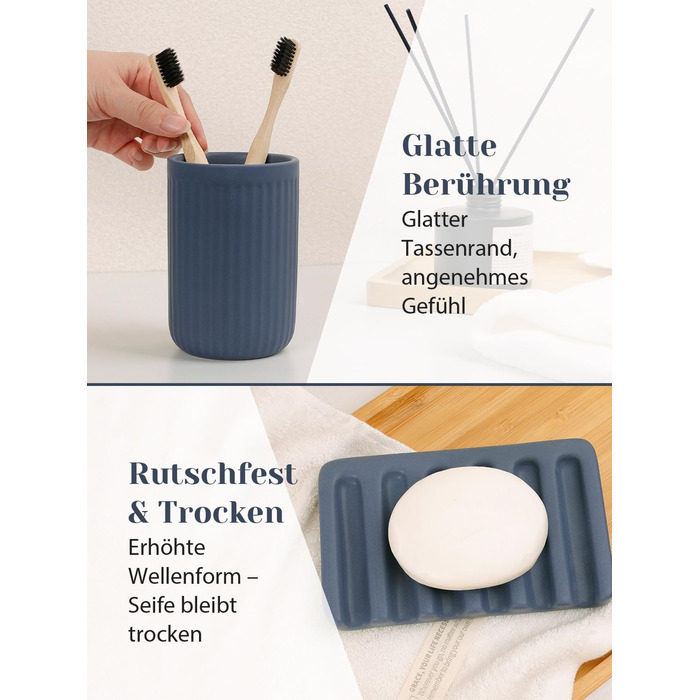 Набір для ванної кімнати блакитний, 4 шт. з кераміки: дозатор для мила 350 мл, стаканчик для зубної щітки, мильниця, контейнер для ватних паличок. Декоративний набір для раковини