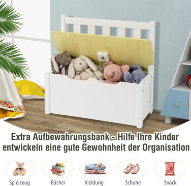 Дитяча меблева група COSTWAY з місцем для зберігання: стіл для малювання з 2 стільцями та лавка. Зроблено з екологічного дерева FSC, для дітей від 3 років (сірий/натуральний колір)