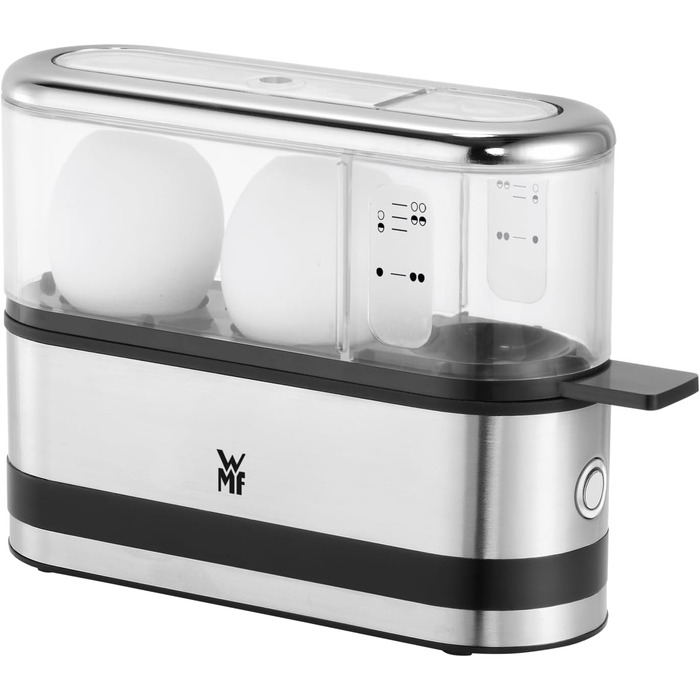 Електричний яйцеварка WMF Stelio з нержавіючої сталі, для 1-7 яєць, 380 Вт, регулювання ступеня готовності, функція підтримання тепла, мірний стаканчик з підставкою для яєць