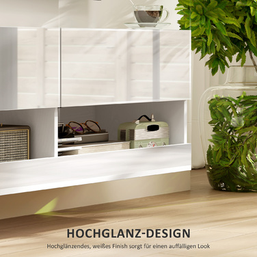 Тумба під телевізор з LED-підсвіткою, 16 режимів мигання, настінна тумба, відкриті полиці, 120 x 35 x 40,5 см, білий