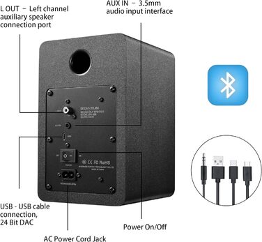 Поличкова акустика Sanyun SW208 3 Bluetooth 5.0, 60 Вт, 24-бітний ЦАП, 3D об'ємний звук, чорний (пара)