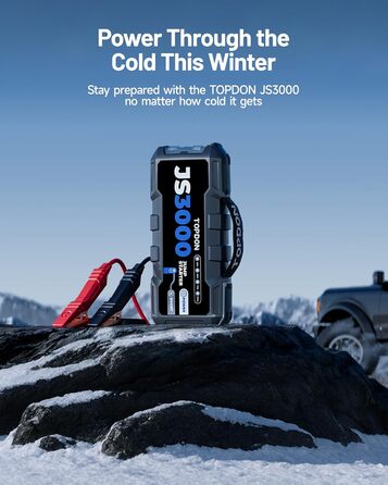 TOPDON JS3000 Powerbank-пускозарядний пристрій для авто, 24000mAh, 3000A, сумісний з бензиновими (9L) та дизельними (7L) двигунами, вбудований LED, EVA-сумка