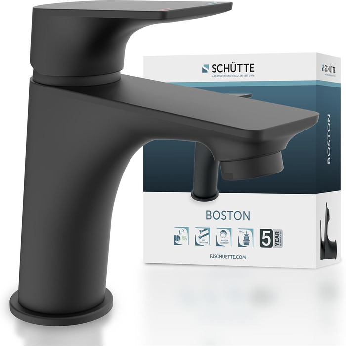 Змішувач для ванної кімнати Schütte Boston, однозахватний, чорний, з набором для зливу | Waschbeckenarmatur