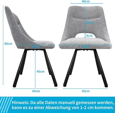 Обідні стільці поворотні, комплект 2 шт., 180° поворот, м'яке сидіння з кашмір-бавовни, чорні металеві ніжки, для вітальні, кухні, їдальні