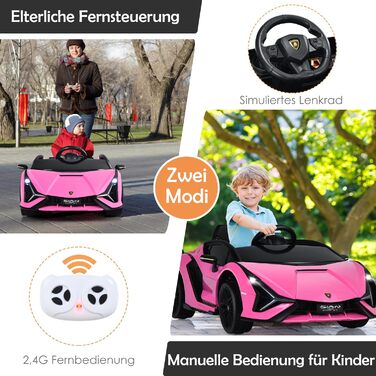 Дитячий електромобіль Lamborghini 12V COSTWAY з пультом, MP3, музикою, LED-фарами, рожевий, для дітей 3-8 років
