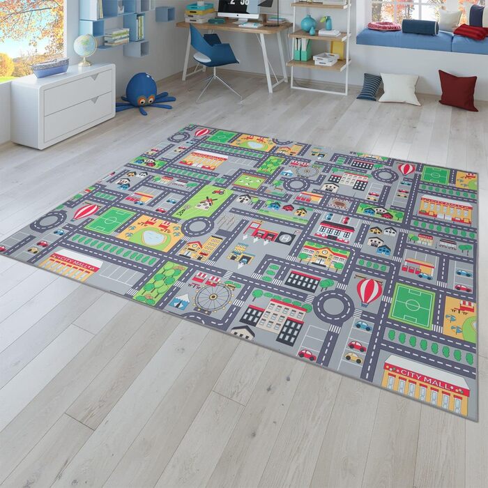 Килимок для дитячої кімнати Дитячий килимок Вуличний килим Дизайн автомобіля, сірий, розмір 80x150 см 80 x 150 см