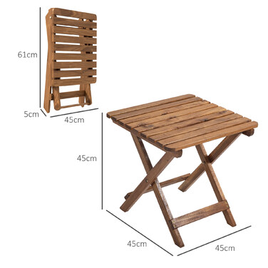 Outsunny Side Table Outdoor, Набір з 2 садових столів, Складаний кемпінговий стіл з дерева, Розкладний стіл для саду, Балкона, Тик, 45 x 45 x 45 см