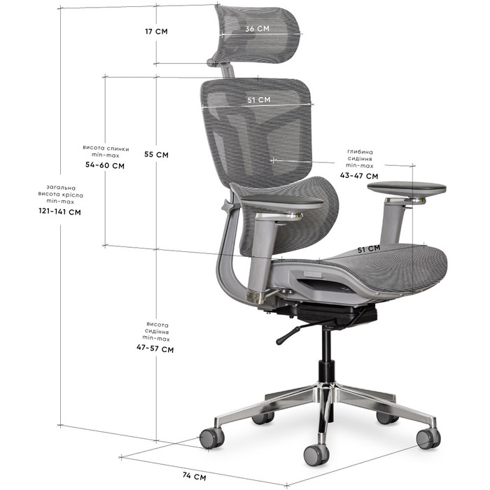 Крісло Mealux S4 Air Grey (арт. HF-S4 M/G)