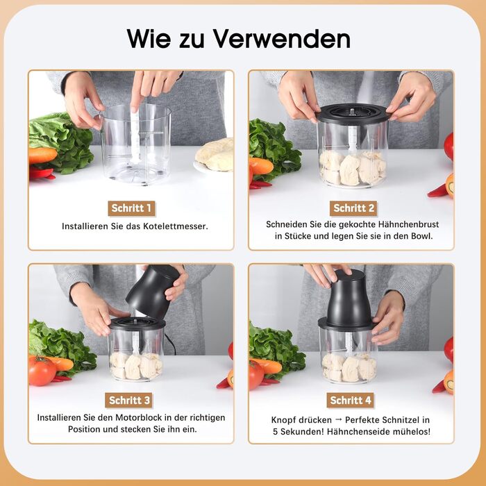 Електричний подрібнювач/подрібнювач для кухні 1.5L, чорний: для м'яса, овочів, фруктів, горіхів, дитячого харчування, 250W