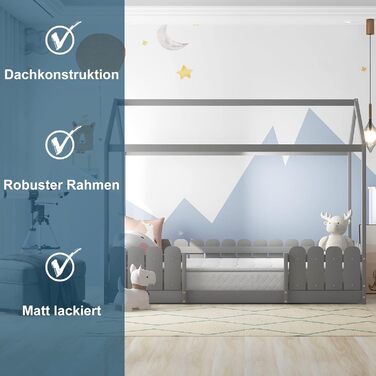 Двоярусне ліжко-хата Moimhear 90x200 см - універсальне ліжко з дерева для хлопчиків та дівчаток