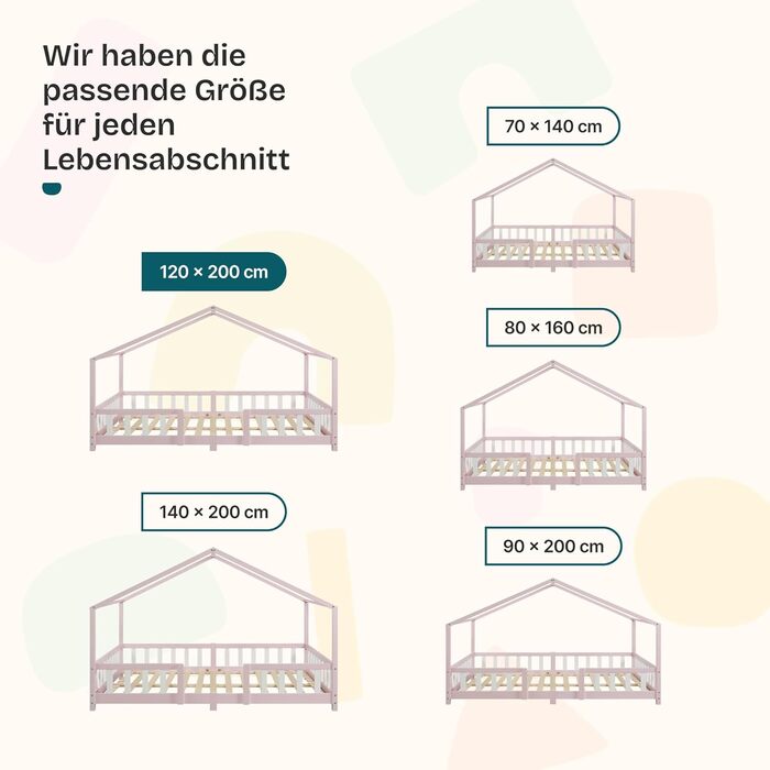 Дитяче ліжко Treviolo Hausbett від en.casa: дерев'яне ліжко Montessori з захистом від падіння, 120x200 см