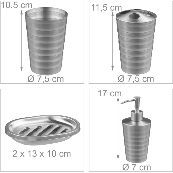 Набір для ванної кімнати Relaxdays, 4 предмета, нержавіюча сталь, срібло