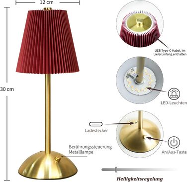 LED настільна лампа з акумулятором, 3 режими, регулювання яскравості, сенсорне керування, 2 шт. (Червоний B)