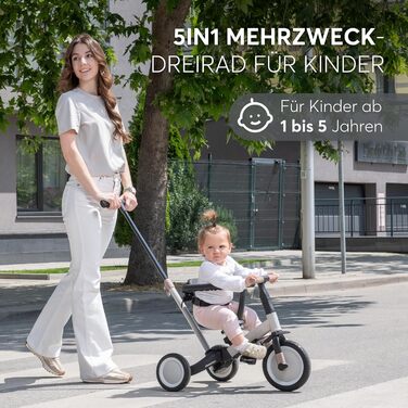 KikkaBoo FLIP 5-в-1 Триколісний велосипед для дітей від 1 року з ручкою, трансформер до бігобіла (сірий)