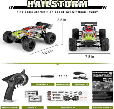Радіокерований позашляховик Haiboxing Hailstorm 1/18 4WD 36 км/год, електричний RC автомобіль для бездоріжжя, водонепроникний