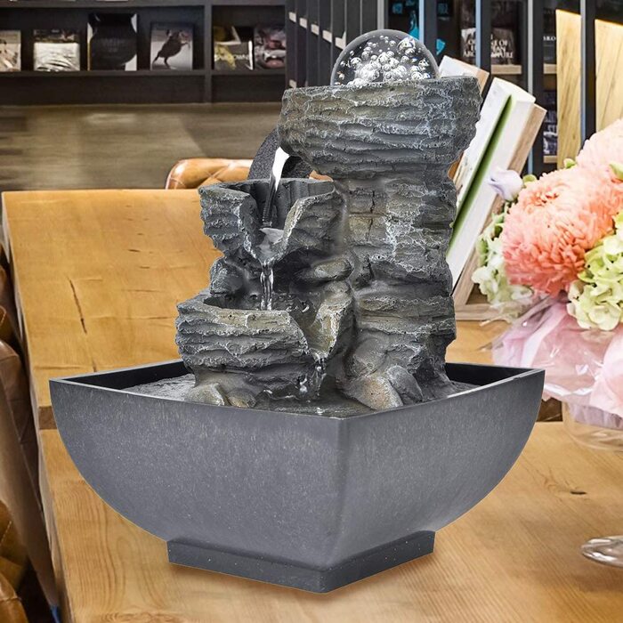 Кімнатний фонтан Ejoyous з підсвічуванням: фонтан для дому, водяний фонтан, декор для вітальні, зволожувач повітря, для медитації та релаксації, EU-штекер 220V