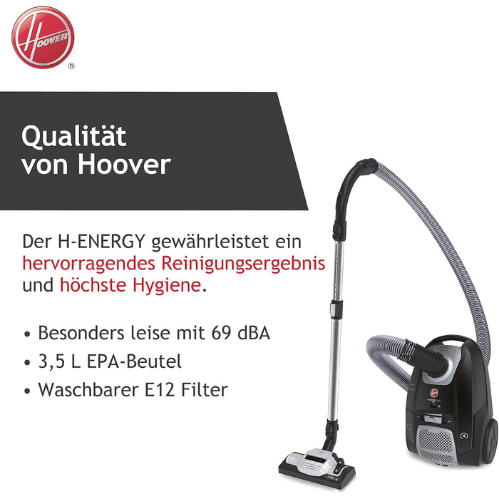 Пилголом Hoover HE520PET з мішком 3,5 л – тихий, з автоматичною системою видалення мішка та фільтром EPA, для дому з тваринами (пет-версія)