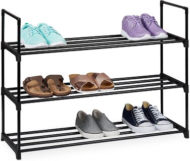 Полиця для взуття Relaxdays, 3 рівня, до 12 пар, 67x90,5x30,5 см, чорна