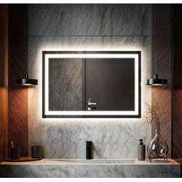 LED дзеркало для ванної кімнати з підсвічуванням, настінне, диммер, колір світла: теплий, холодний, нейтральний, сучасний дизайн, антизапар, енергозберігаюче, 50 x 120 см