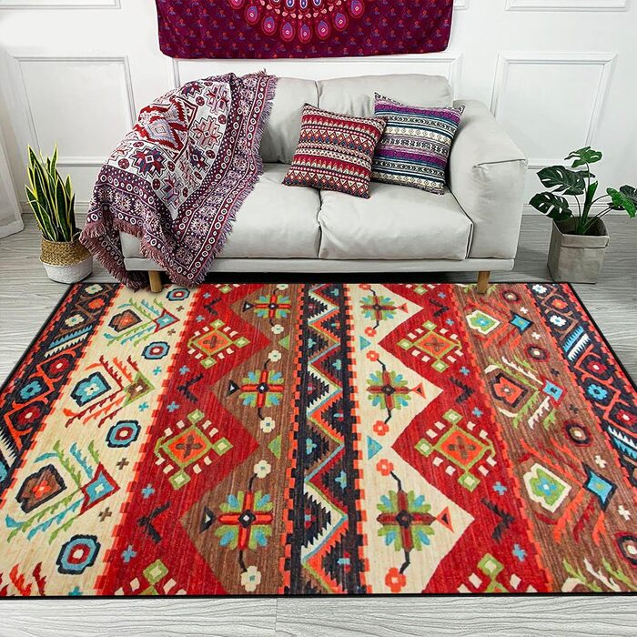 Вінтажний килим Jiyuhang Boho 140x200 см, Не ковзає, Можна прати, Короткий ворс, Стиль A