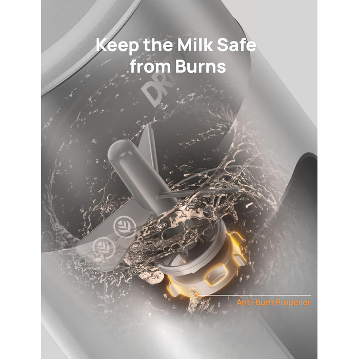 Електричний спінювач молока Dreo 8-в-1 для лате-арт, 270 мл, з підігрівом, LED, сріблястий