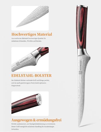 KEEMAKE Набір кухонних ножів: професійний ніж шеф-кухаря з захистом леза, універсальний ніж для м'яса, овочів та риби (15 см)