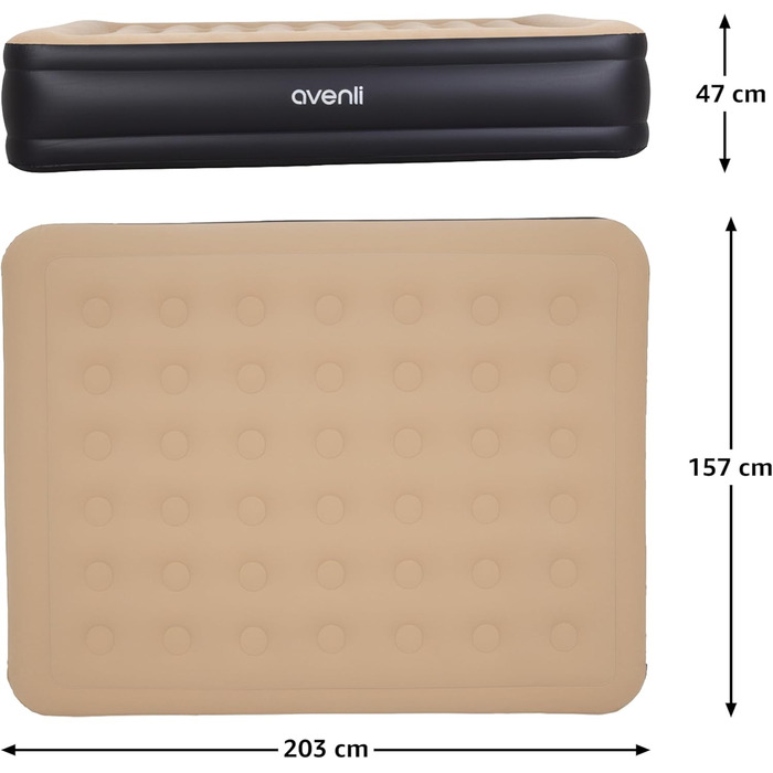 Надувний матрац-ліжко AVENLI для 2 осіб, 203x157x47 см з вбудованим насосом, флаокована поверхня, для кемпінгу та дому