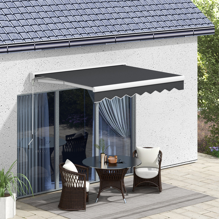 Електричний тент Outsunny Folding Arm 2,5x2 м з ручною рукояткою та дистанційним керуванням Настінний алюмінієвий навіс від сонця в сірому кольорі