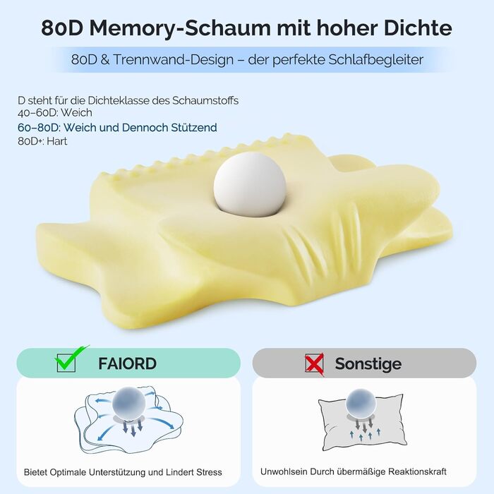 Подушка для шиї з піною з пам'яті, ергономічна подушка для сну, подушка для підтримки шиї для тих, хто спить на боці, спині та животі, сіро-білий колір (темно-сірий, 64 x 39 x 13 см)