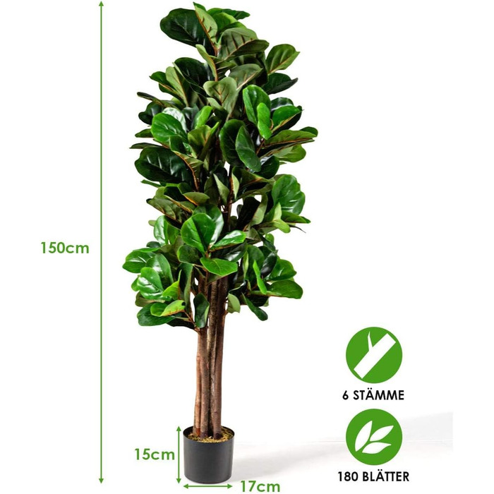 Штучне фігове дерево з квітковим горщиком, штучна рослина для дому та офісу, зелений, 120