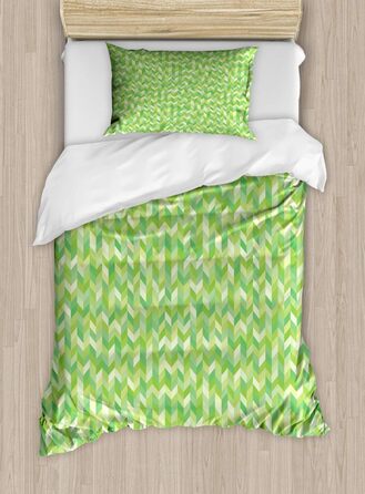 Абстрактний набір підковдр для односпальних ліжок, яскраві шевронні мотиви мистецтва, стійкі до кліщів алергікам Підходить з наволочкою, 130 x 200 см - 70 x 50 см, світло-зелений і пастельно-зелений