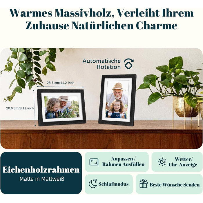 Цифровий фоторамка Eptusmey 10.1 дюйма з Wi-Fi, корпус з дуба, 32GB, IPS Touchscreen, підтримка Uhale APP, для подарунків, білий дуб