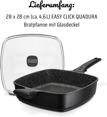 Сковорода для смаження і сервірування EASY CLICK Quadura зі скляною кришкою 28x28 см