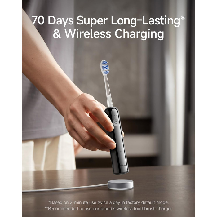 Електрична зубна щітка Laifen Wave Pro з 6 режимами, акумулятор на 70 днів, прозорий корпус (нержавіюча сталь)