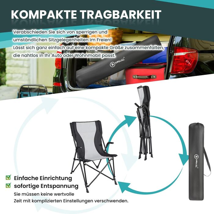 Крісло для кемпінгу Homecall Ультралегке складне крісло Кемпінгове садове крісло Extra Light, до 120 кг, (чорний/кремово-білий)