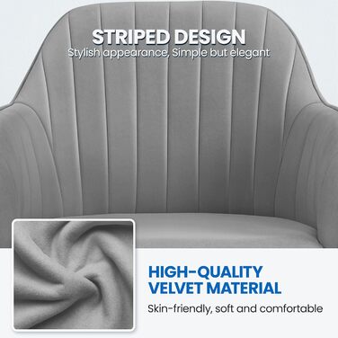 Крісло Yaheetech для дому та офісу: обертове, регульоване по висоті, з м'якою оксамитовою оббивкою, до 136 кг, сірий колір